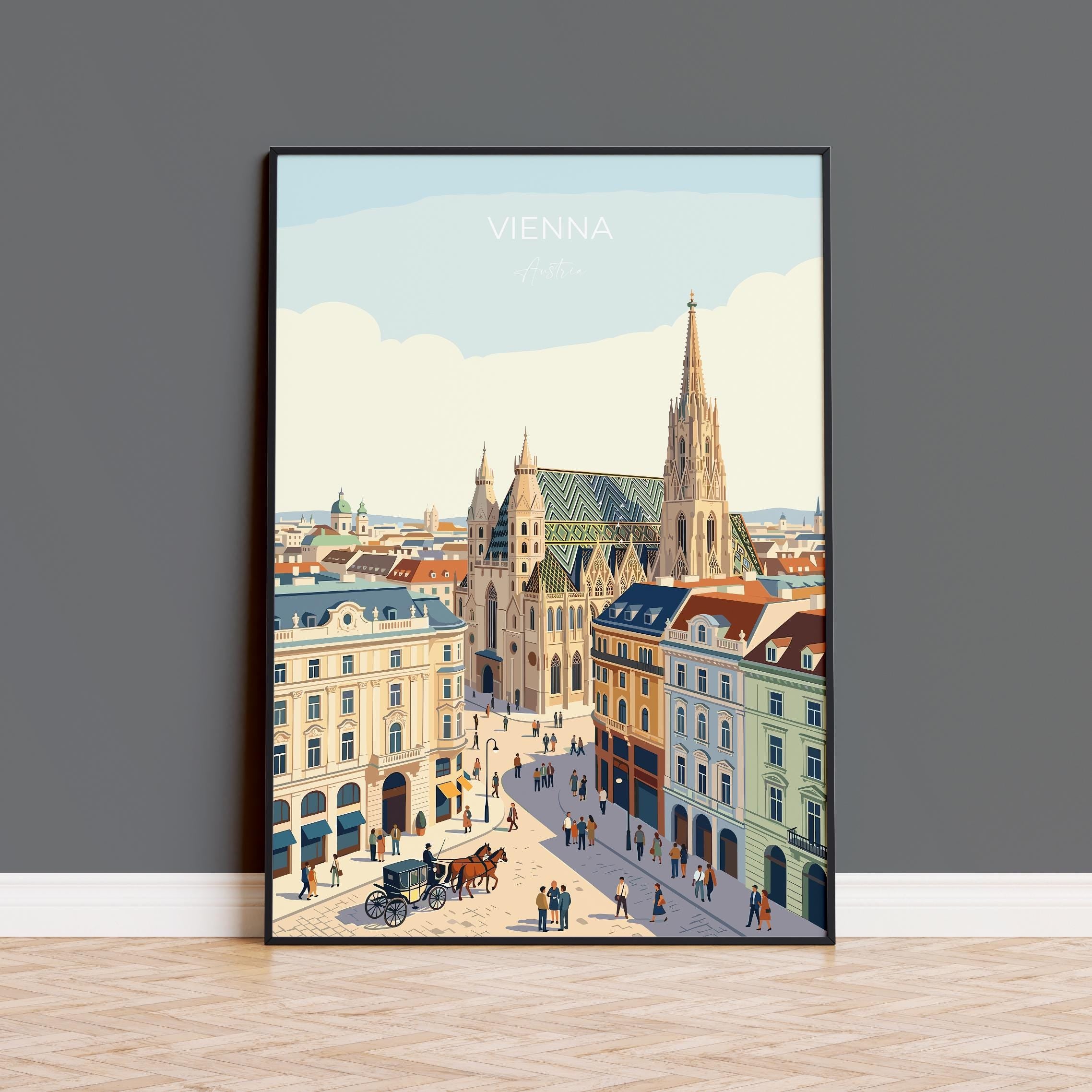 Vienna Travel Poster, St Stephens Cathedral Wall Art, Vienna City Print, Austrian Architecture Illustration, Vintage Style. Vienna Gift