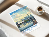 Canary Wharf London Travel Poster, Royal Victoria Dock Wall Art, London Skyline Print, O2 & Cable Car, East London Travel Poster