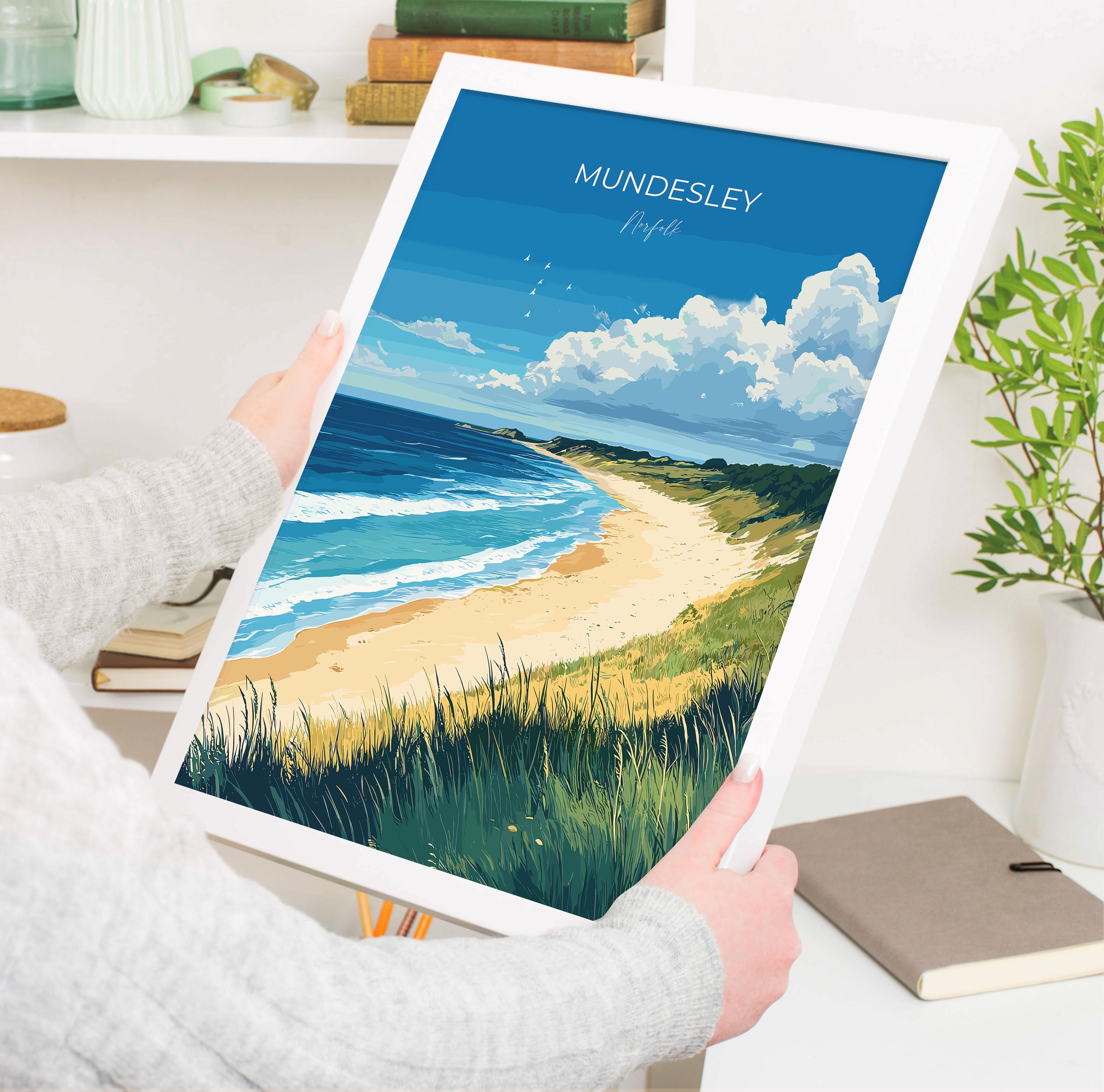 Mundesley Beach Poster, Travel Print of Mundesley, Norfolk Gift, England, Norfolk Art, Mundesley Beach Gift, Wall Art Print NQ Media Designs