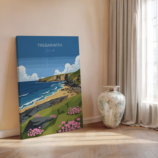 Trebarwith Travel Poster, Travel Print of Trebarwith, England, Cornwall Art, Trebarwith Art Lovers Gift, Wall Art Print
