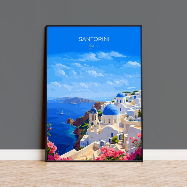 Santorini Travel Poster, Travel Print of Santorini, Greece Gift, Greek Islands Art Lovers Gift, Crete Gift Art, Wall Art Print