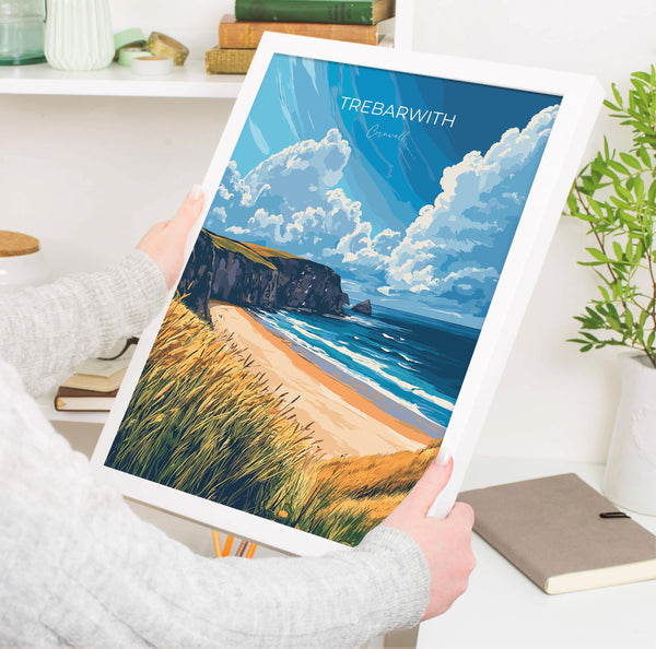 Trebarwith Travel Poster, Travel Print of Trebarwith, England, Cornwall Art, Trebarwith Art Lovers Gift, Wall Art Print
