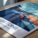 Silverstone Travel Poster Wall Art, Travel Print of Silverstone, Motorsport Art Lovers Gift, Northamptonshire, English Countryside NQ Media Designs
