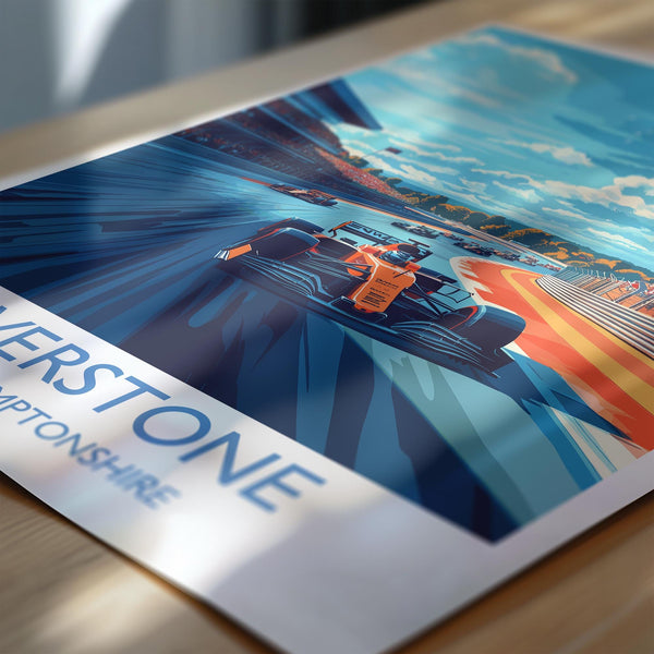 Silverstone Travel Poster Wall Art, Travel Print of Silverstone, Motorsport Art Lovers Gift, Northamptonshire, English Countryside