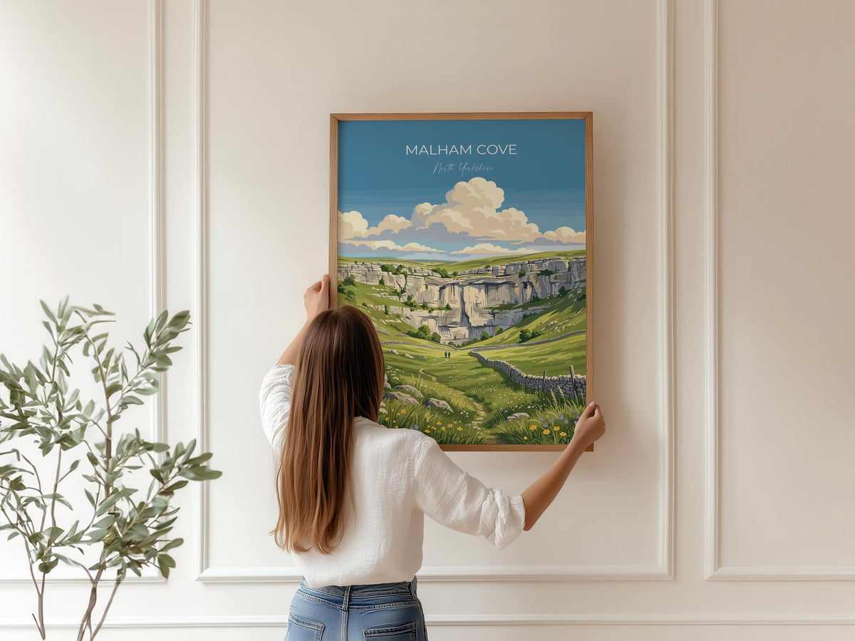 Malham Cove Poster, Yorkshire Dales Wall Art, North Yorkshire Print, England Travel Poster, Malham Gift
