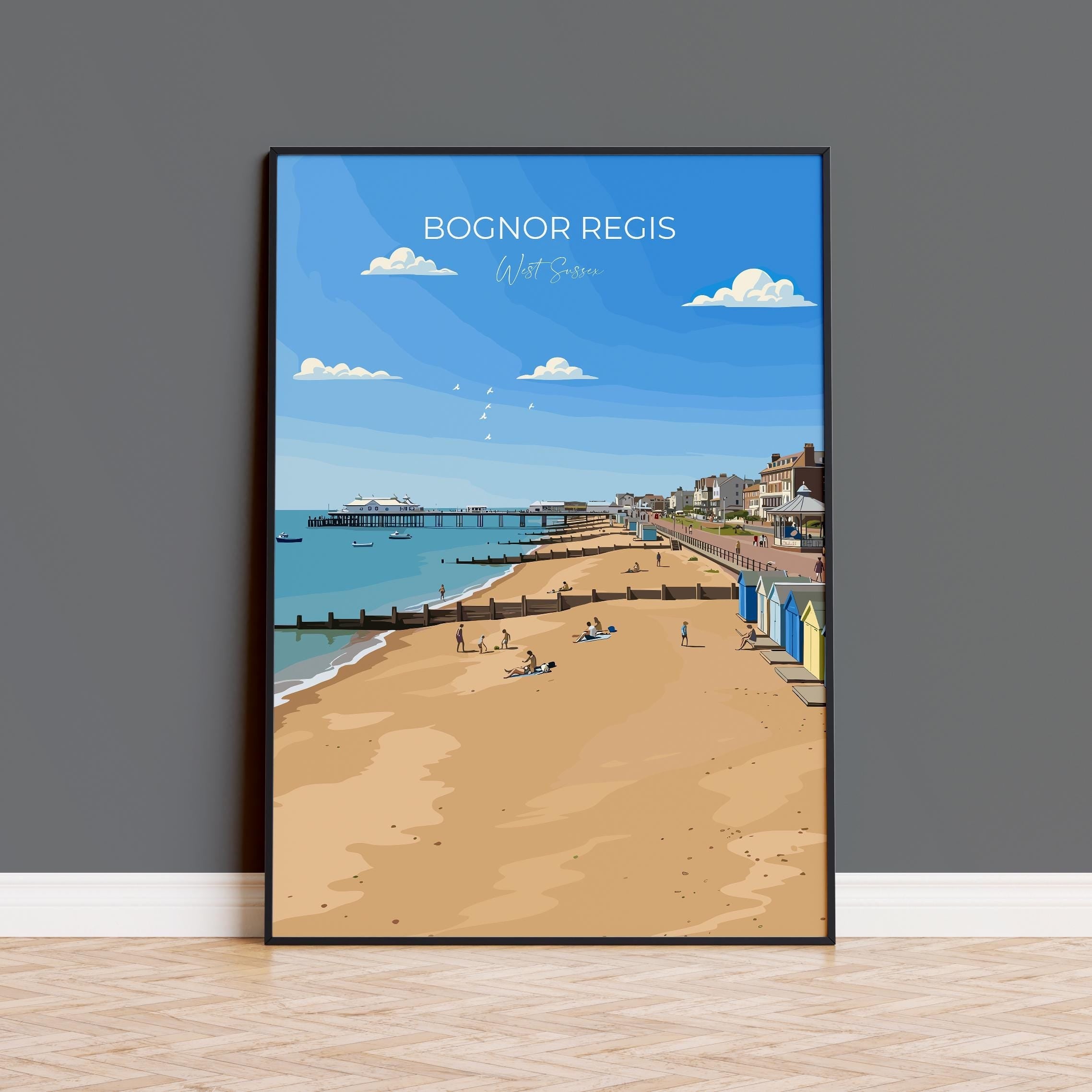 Bognor Regis Travel Print Wall Art, Travel Poster of Bognor Regis, West Sussex Coastal Art, England Art Gift NQ Media Designs