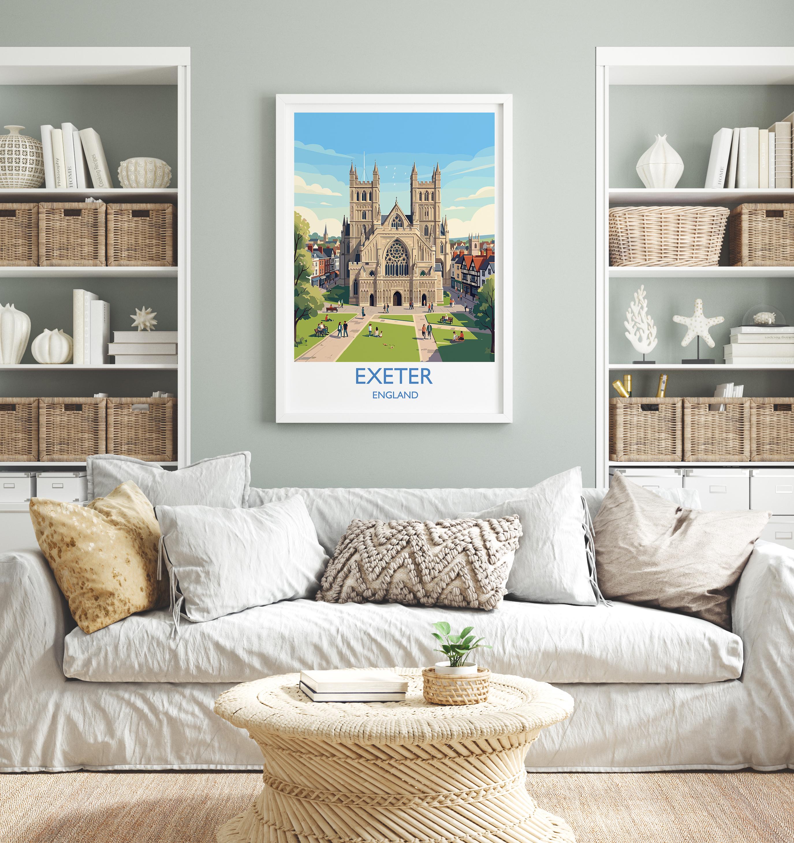 Exeter Cathedral Travel Poster, Exeter Devon Wall Art, Historic England City Print, Gothic Architecture Illustration, UK Decor, Exeter Gift NQ Media Designs