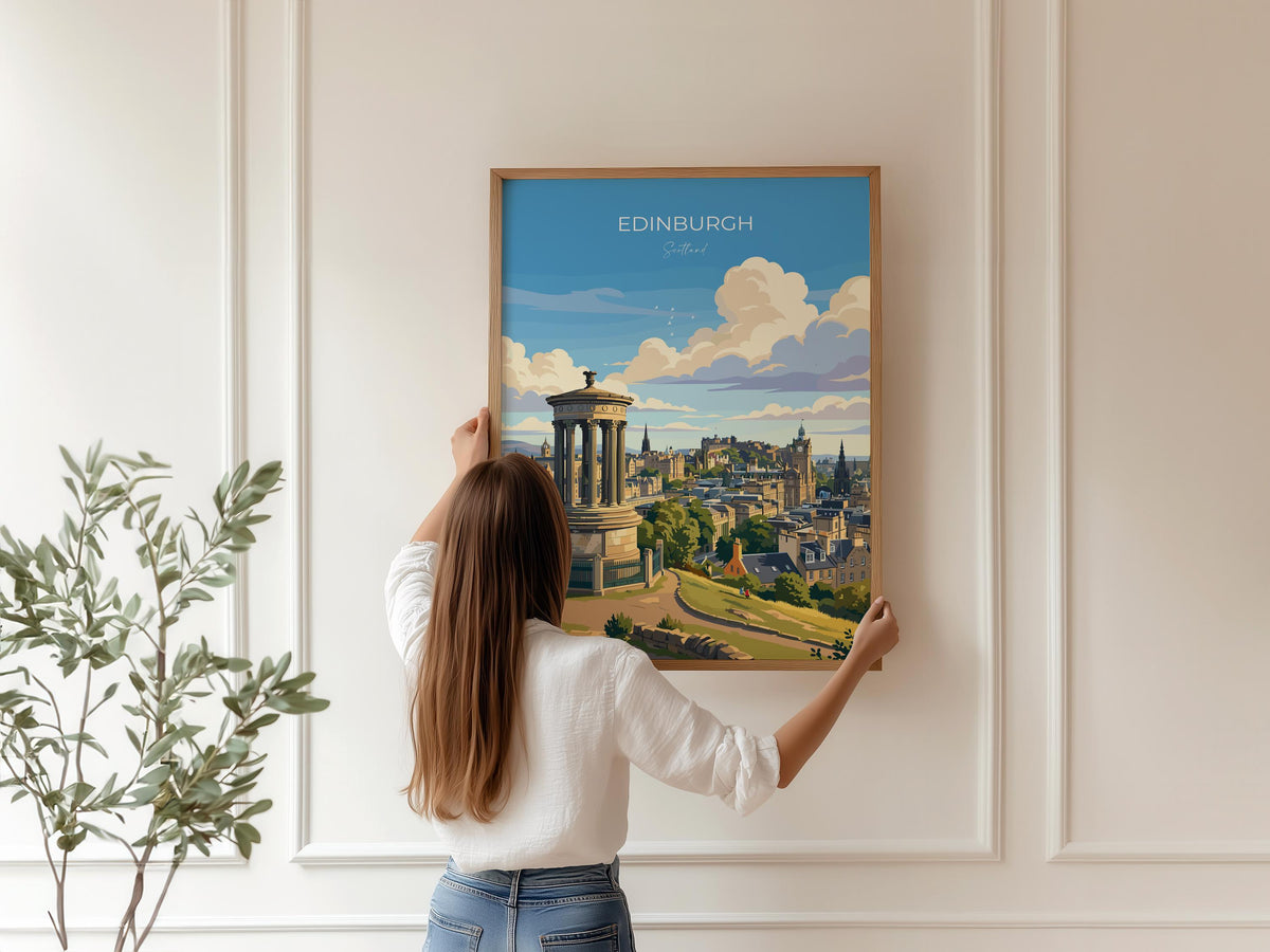 Calton Hill Edinburgh Poster, Edinburgh Skyline Wall Art, Scotland Travel Poster, National Monument Print, Edinburgh Gift