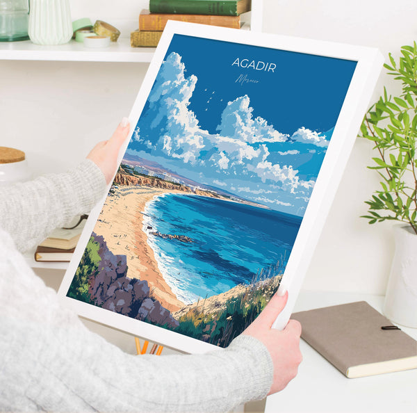 Agadir Travel Poster Wall Art, Travel Print of Agadir, Agadir Art Lovers Gift, Morocco Wall Art