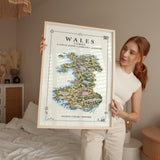 Wales Illustrated Map Print, Welsh Wall Art, Snowdonia Map Poster, Framed or Canvas Print, Wales Gift Print