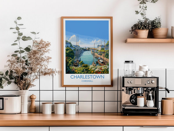 Charlestown Travel Print, Travel Poster of Charlestown, England, Cornwall Art, Charlestown Art Lovers Gift, Wall Art Print