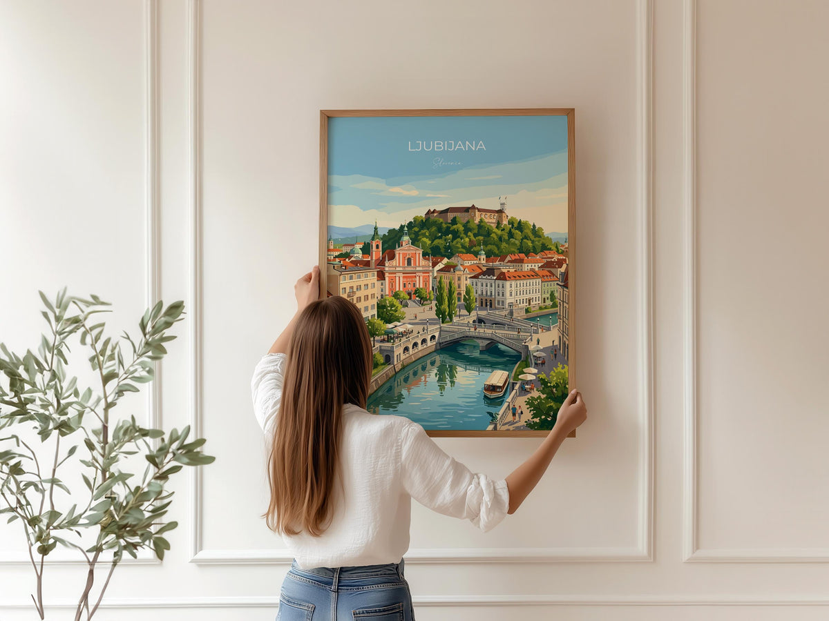 Ljubljana Slovenia Poster, Dragon Bridge Wall Art, Ljubljana Castle Print, Slovenia Travel Poster, Ljubljana Gift