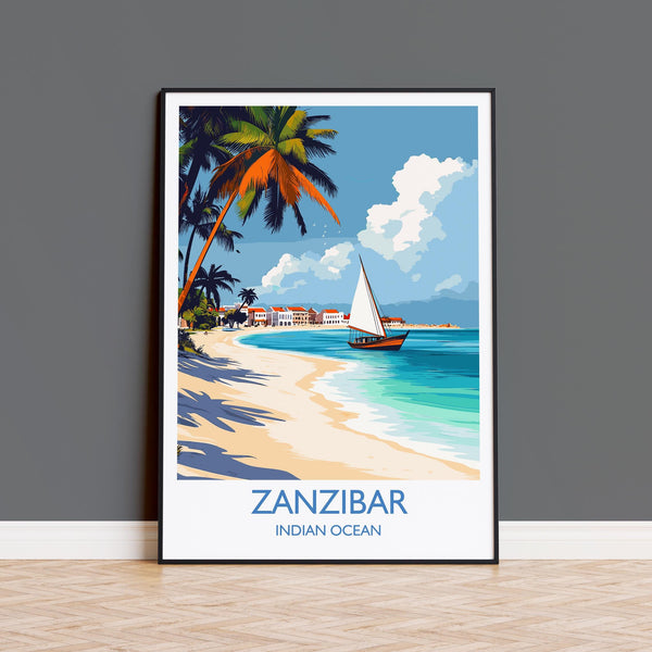 Zanzibar Travel Print, Travel Poster of Zanzibar, Indian Ocean Island Art, Zanzibar Wall Art Gift,