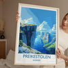 Preikestolen Travel Print, Travel Poster of Fjords, Norway Poster, Preikestolen Art Gift, Norway Art Lovers Travel Gift