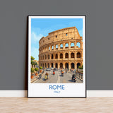 Rome Colosseum Travel Poster, Rome Italy Wall Art, Ancient Roman Architecture Print, Historic Landmark Illustration, Europe Decor, Rome Gift
