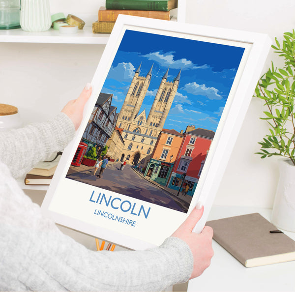 Lincoln Travel Poster Wall Art, Travel Print of Lincoln Cathedral, England, Lincolnshire Art Lovers Gift, Travel Art Gift