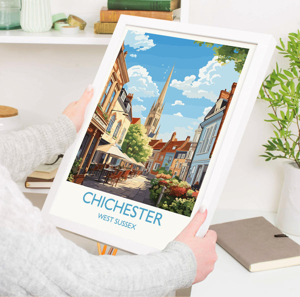 Chichester Travel Poster Wall Art, West Sussex Travel Print, English Countryside Art Gift, Wall Art Print