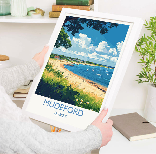 Mudeford Travel Print, Travel Poster of Mudeford, England, Mudeford Beach Christchurch, Dorset Coast Art, Dorset Gift, Wall Art Print