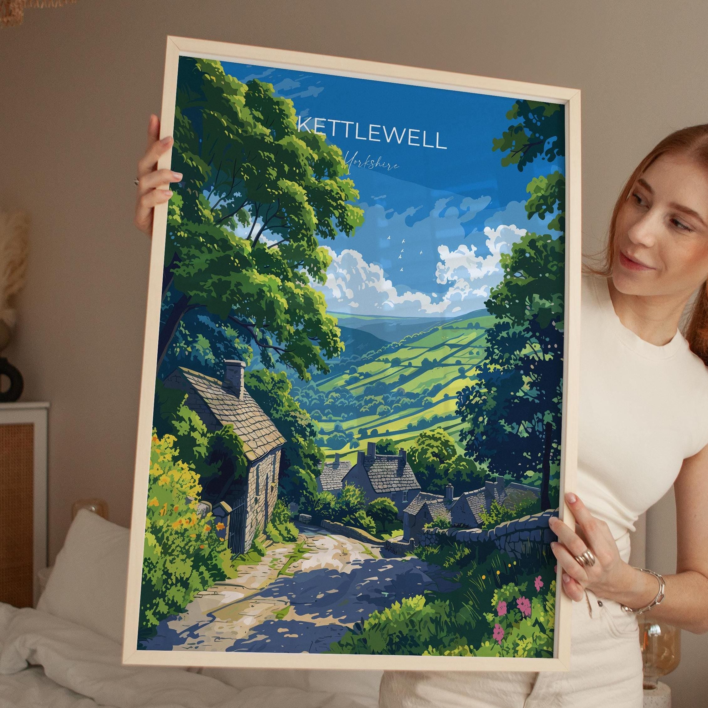 Kettlewell Travel Poster Wall Art, Travel Print of Kettlewell, Kettlewell Art Print, North Yorkshire Wall Print, Yorkshire Art Lovers Gift NQ Media Designs