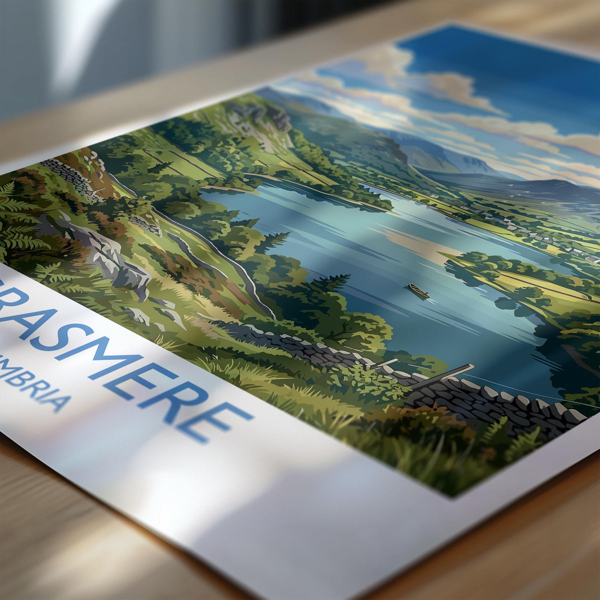 Grasmere Print, Lake District Wall Art with Border, Cumbria Poster, England Travel Print, Grasmere Gift Print