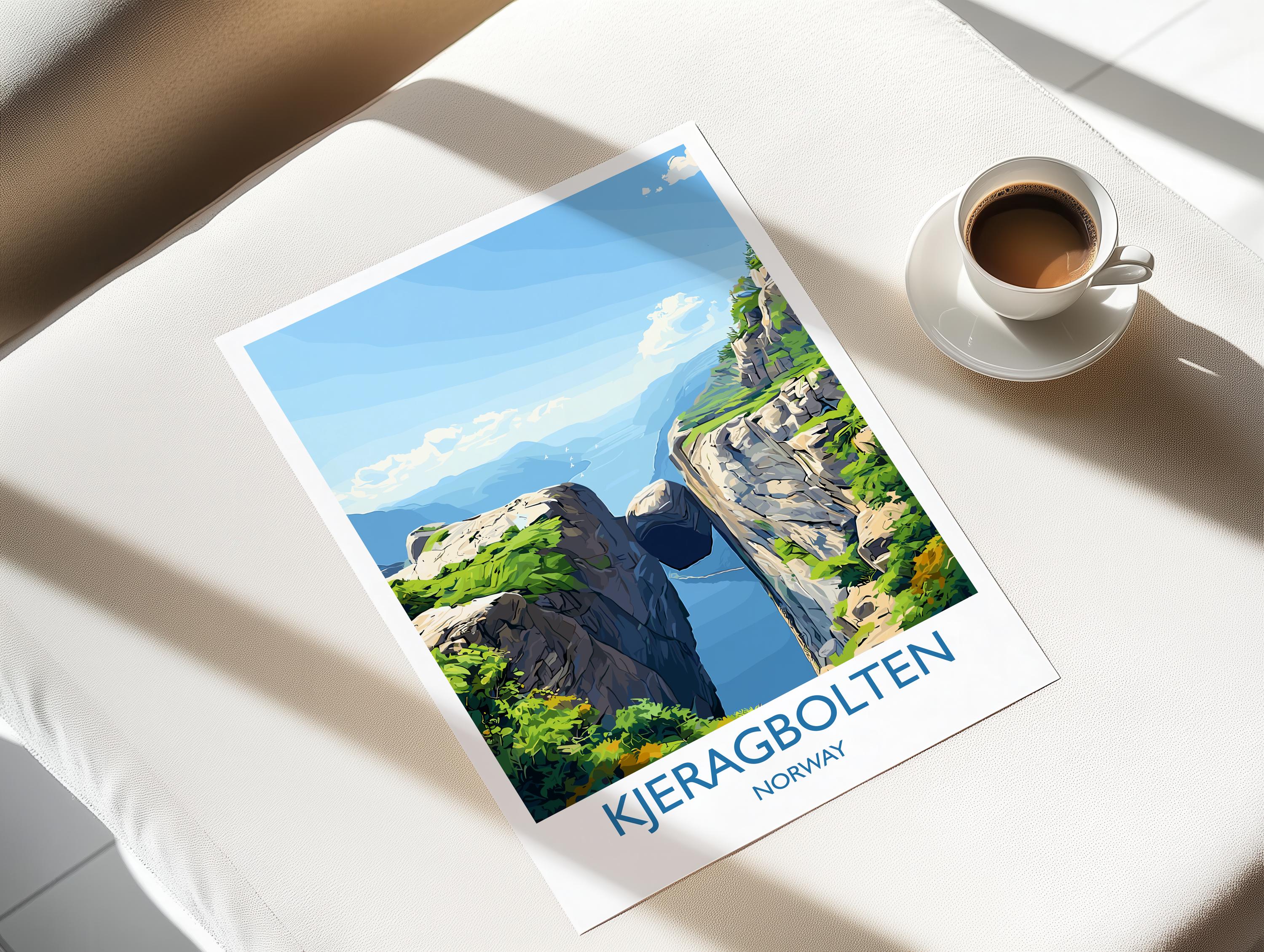 Kjeragbolten Travel Print, Travel Poster of Fjords, Norway Poster, Kjeragbolten Art Gift, Norway Art Lovers Travel Gift NQ Media Designs