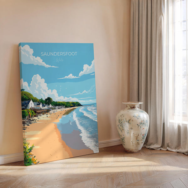 Saundersfoot Travel Poster – Pembrokeshire Coast Art | Welsh Coastal Print Wall Art