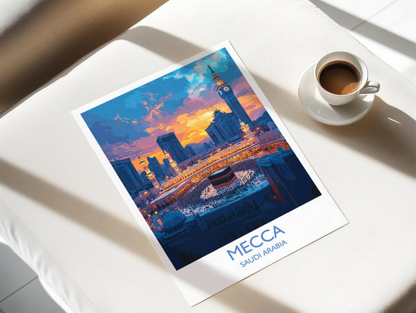 Mecca Poster Wall Art, Mecca Travel Print, Saudi Arabia Wall Art Gift, Mecca Art Lovers Gift, Travel Wall Decor