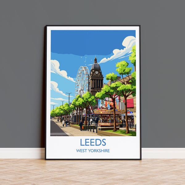 Leeds Travel Wall Art Print, Travel Poster of Leeds,West Yorkshire Wall Print, English City Art Gift