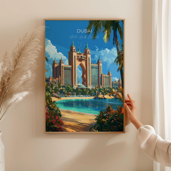 Dubai Travel Poster, Travel Print of Dubai, Palm Jumeirah Dubai Art lovers Gift, UAE Wall Art Gift