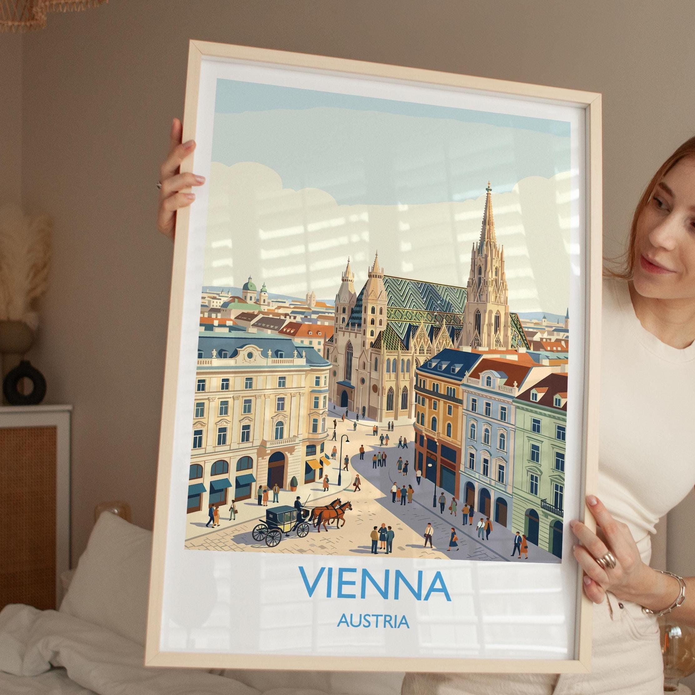 Vienna Travel Poster, St Stephens Cathedral Wall Art, Vienna City Print, Austrian Architecture Illustration, Vintage Europe Vienna Gift NQ Media Designs