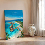 Maldives Indian Ocean Travel Print, Tropical Island Wall Art, Maldives Beach Poster, Overwater Bungalows, Luxury Island Travel Poster
