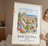 Barcelona Spain Watercolour Print, Sagrada Familia Wall Art, Park Güell Poster, Gaudí Architecture Print, Spanish Coordinates Print