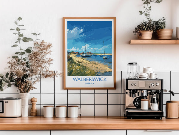 Walberswick Travel Print, Travel Poster of Walberswick, Walberswick Art Lovers Gift, Suffolk Coast Wall Art