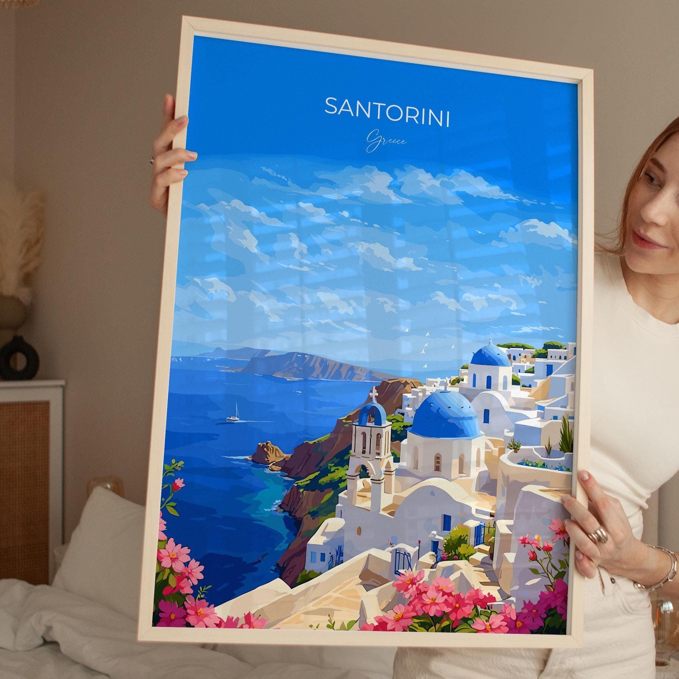 Santorini Travel Poster, Travel Print of Santorini, Greece Gift, Greek Islands Art Lovers Gift, Crete Gift Art, Wall Art Print NQ Media Designs