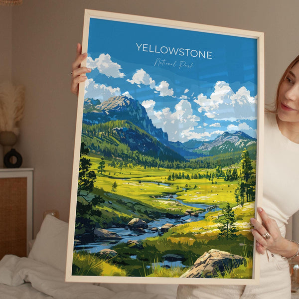 Yellowstone National Park Travel Print Wall Art, Travel Poster of Yellowstone, National Park Art Lovers Gift, Wyoming, USA, Wall Art Gift