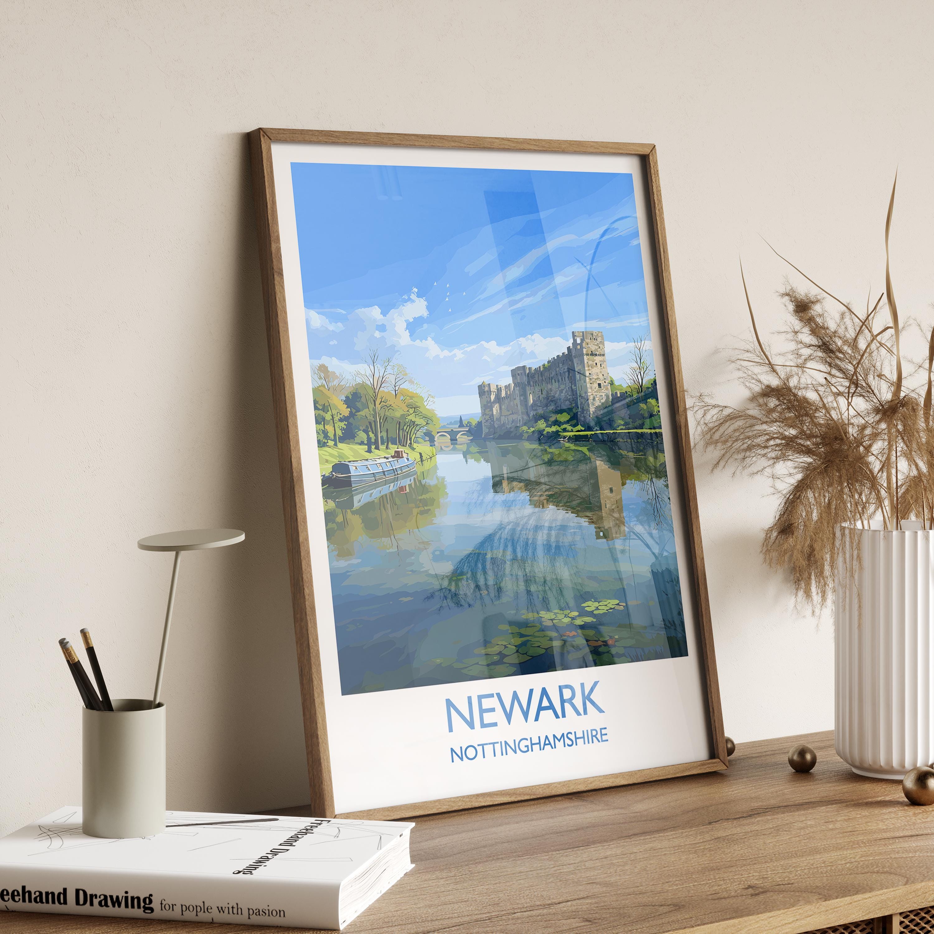 Newark Travel Poster Wall Art, Travel Print of Newark on Trent, Nottinghamshire, England, English Market Town Gift, Nottingham Art NQ Media Designs