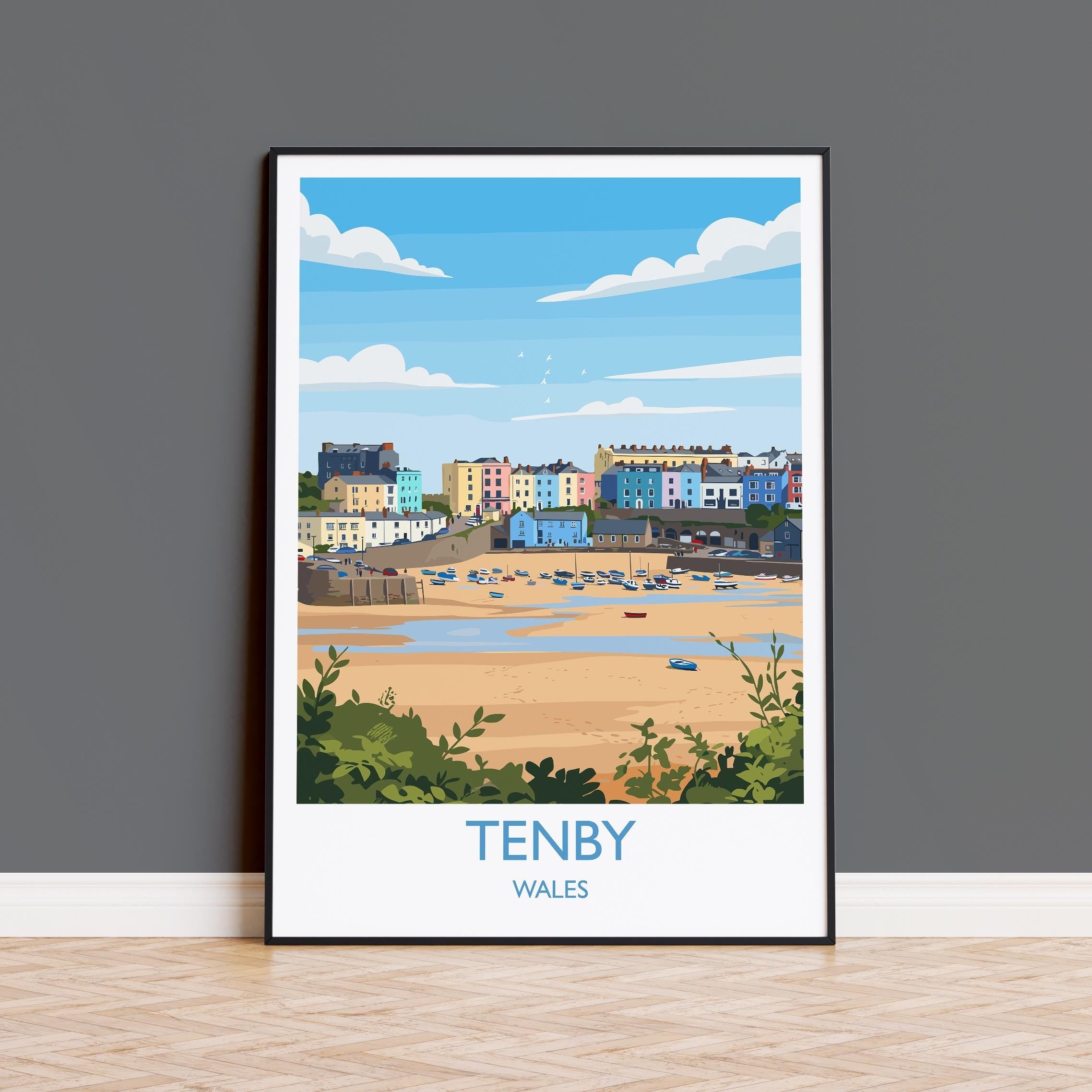 Tenby Travel Poster Wall Art, Tenby Travel Print, Wales, Pembrokeshire Coast Art Gift, Welsh Wall Art Print NQ Media Designs