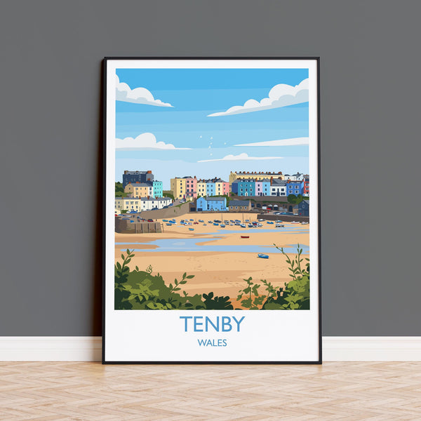 Tenby Travel Poster Wall Art, Tenby Travel Print, Wales, Pembrokeshire Coast Art Gift, Welsh Wall Art Print