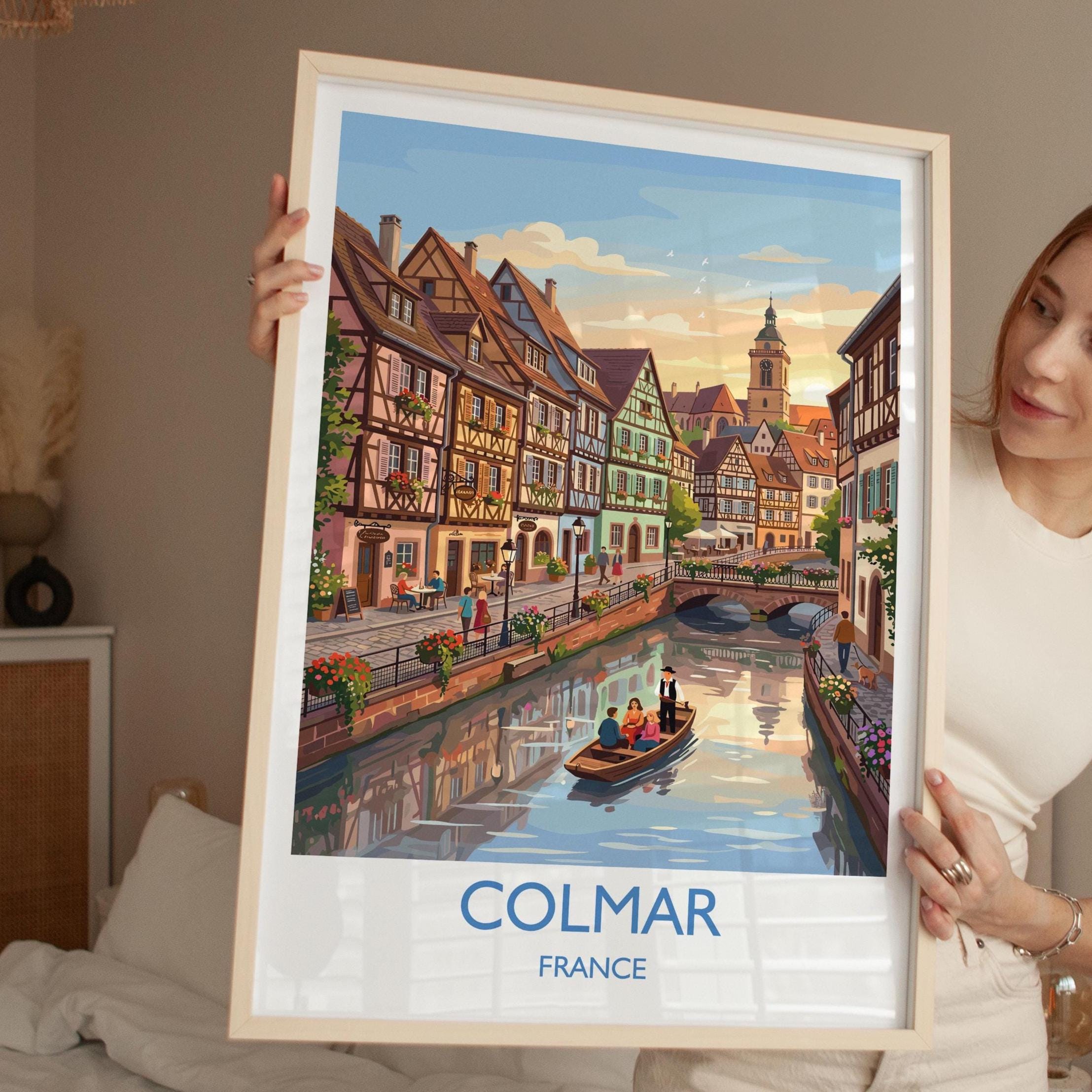 Colmar France Travel Poster, Alsace Village Wall Art, Little Venice Canal Print, Colourful Houses Illustration, Europe Decor