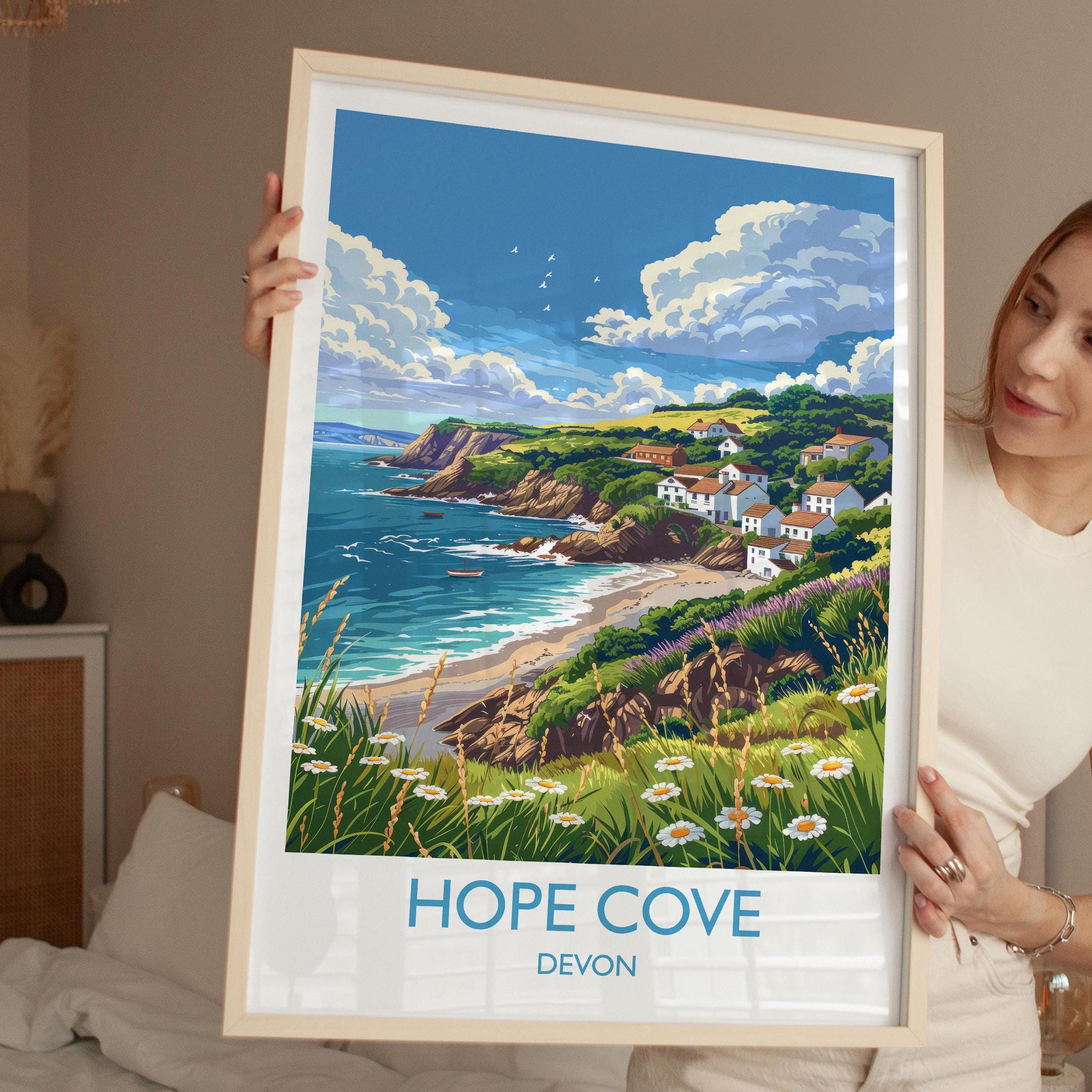 Hope Cove Travel Print, Travel Poster of Hope Cove, England, Devon Art, Hope Cove Art Lovers Gift, Wall Art Print NQ Media Designs