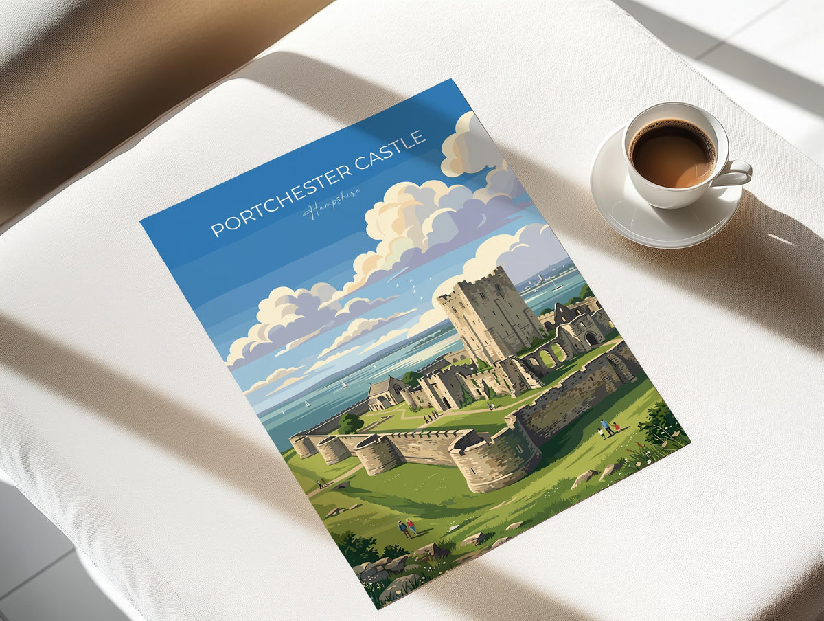 Portchester Castle Poster, Hampshire Wall Art, Norman Castle Print, England Travel Poster, Portchester Gift