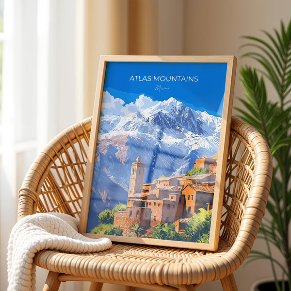 Atlas Mountains Travel Poster Wall Art, Travel Print of Atlas Mountains Art Lovers Gift, Morocco Wall Art