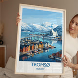 Tromsø Norway Print, Northern Lights Wall Art with Border, Arctic Cathedral Poster, Norway Travel Print, Tromsø Gift Print