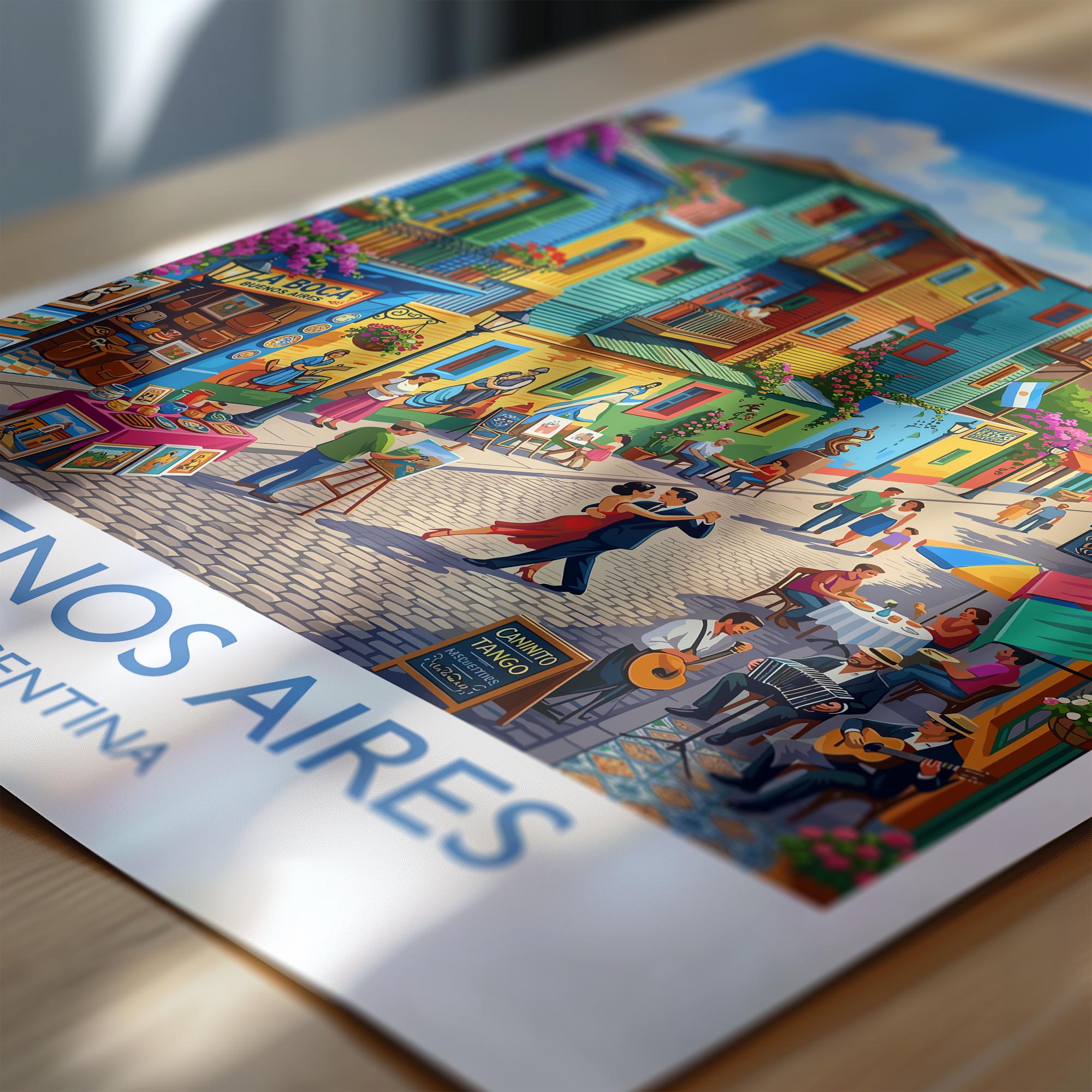 La Boca Buenos Aires Travel Poster, Caminito Wall Art, Colourful Argentina Print, Buenos Aires Illustration, Vintage Style South America