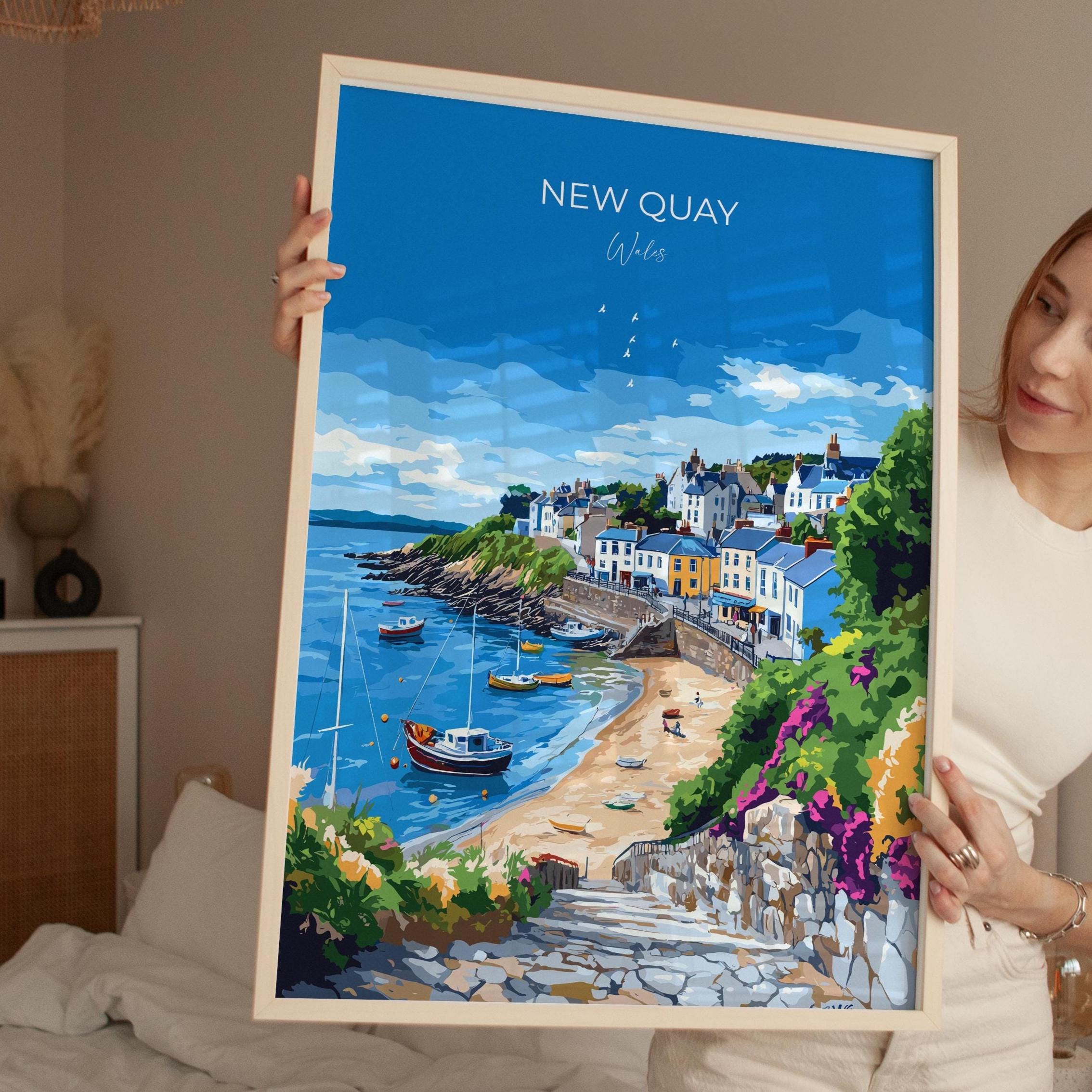 New Quay Travel Print Wall Art, New Quay Travel Poster, Wales, Ceredigion Welsh Art Gift, Wall Art Print NQ Media Designs