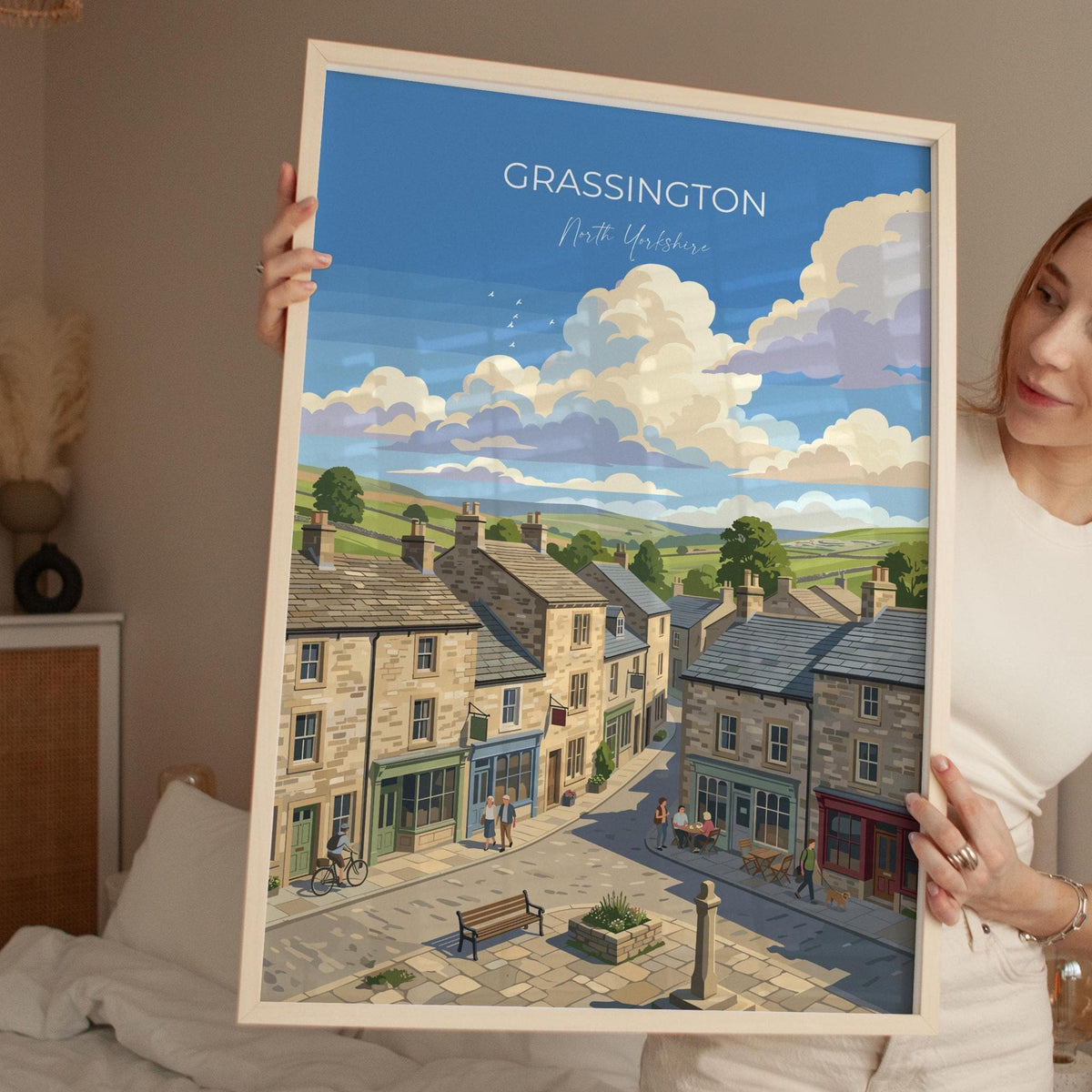 Grassington Poster, Yorkshire Dales Wall Art, North Yorkshire Print, England Travel Poster, Grassington Gift