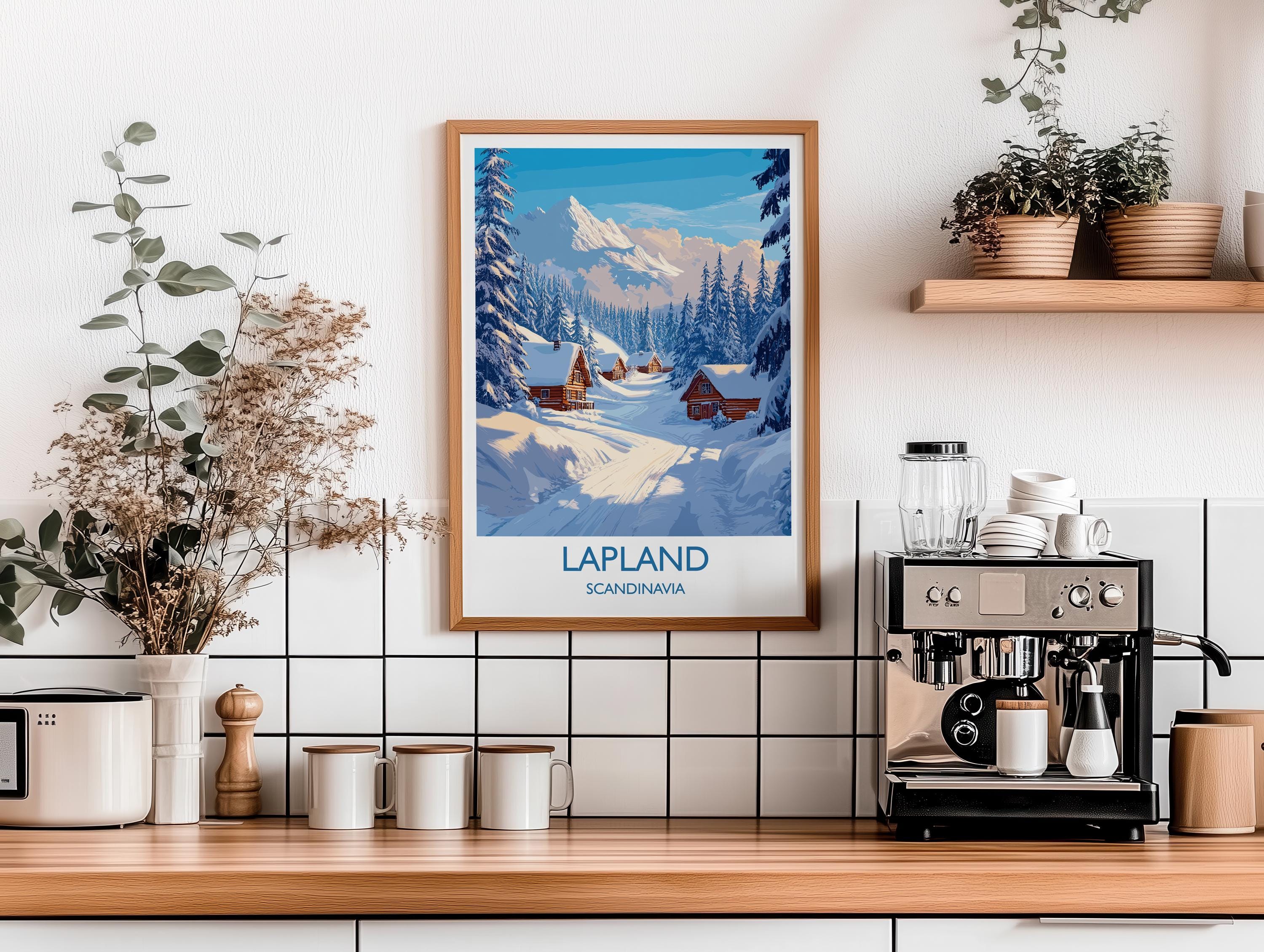 Lapland Travel Print, Travel Poster of Lapland, Scandinavia Poster, Lapland Art Gift, Finland Art Lovers Travel Gift NQ Media Designs
