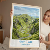 Mam Tor Travel Poster, Peak District Wall Art, Derbyshire Landscape Print, Great Ridge Illustration, UK Nature Decor, Peak District Gift NQ Media Designs