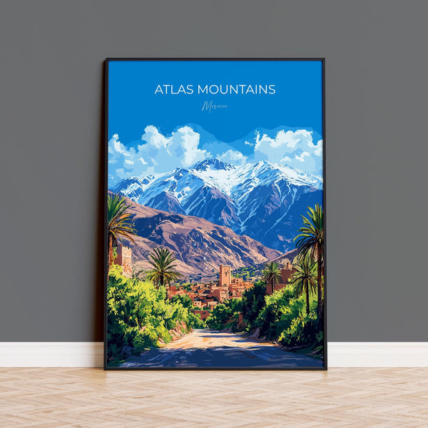 Atlas Mountains Travel Poster Wall Art, Travel Print of Atlas Mountains Art Lovers Gift, Morocco Wall Art
