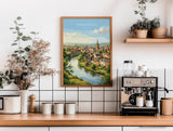 Shrewsbury Travel Print, River Severn Wall Art, Shrewsbury Town Poster, Historic Church Illustration, Shropshire Landscape, UK Decor